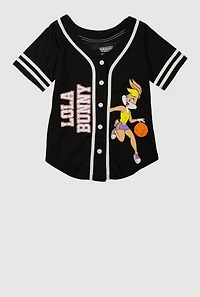 Girls Looney Tunes Lola Bunny Graphic Baseball Jersey, Black, Size 7-8