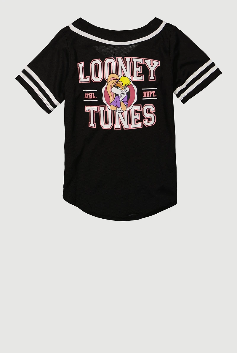 Girls Looney Tunes Lola Bunny Graphic Baseball Jersey, Black, Size 7-8