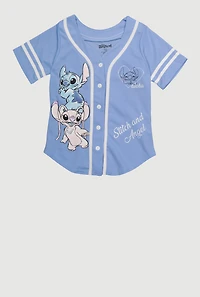 Girls Stitch and Angel Graphic Varsity Stripe Jersey Mesh Tee, Blue, Size 7-8