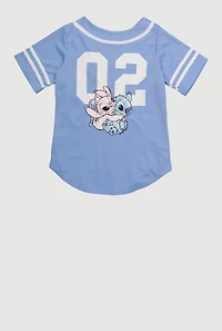 Girls Stitch and Angel Graphic Varsity Stripe Jersey Mesh Tee, Blue, Size 14-16