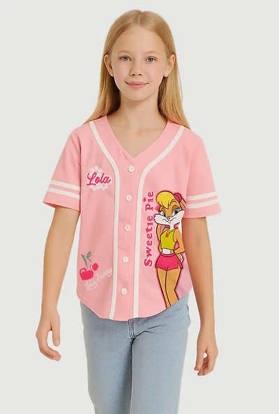 Girls Lola Bunny Sweetie Pie Baseball Jersey, Pink, Size 14-16