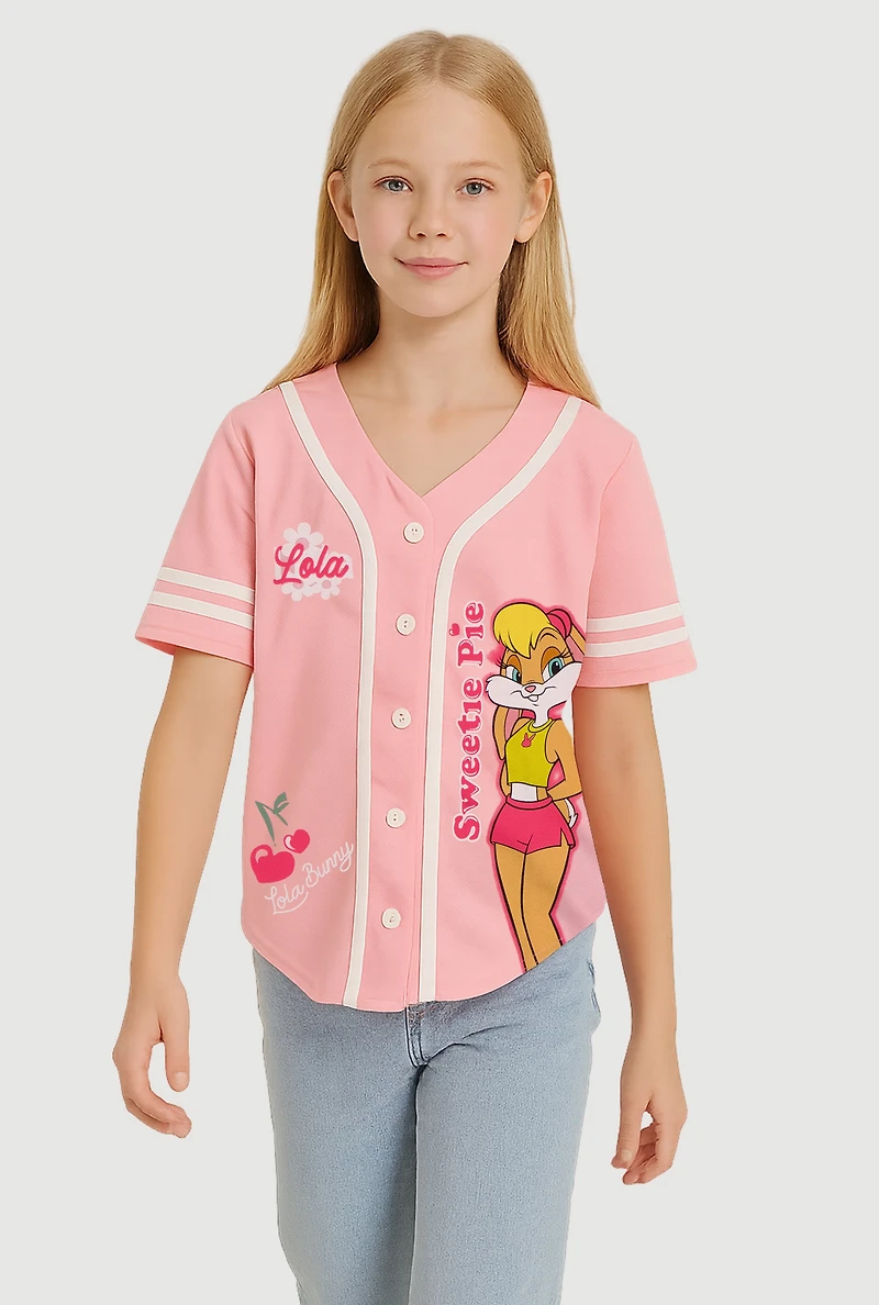 Girls Lola Bunny Sweetie Pie Graphic Baseball Jersey, Pink, Size 14-16