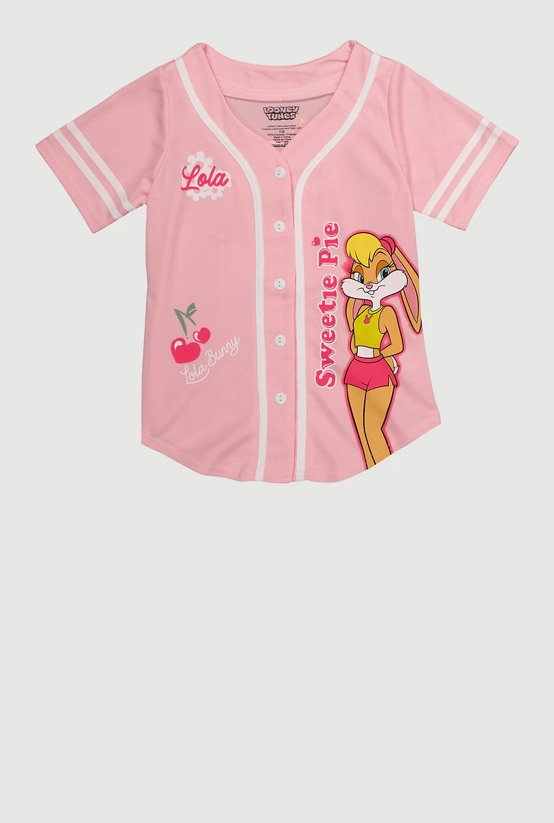 Girls Lola Bunny Sweetie Pie Baseball Jersey, Pink, Size 14-16