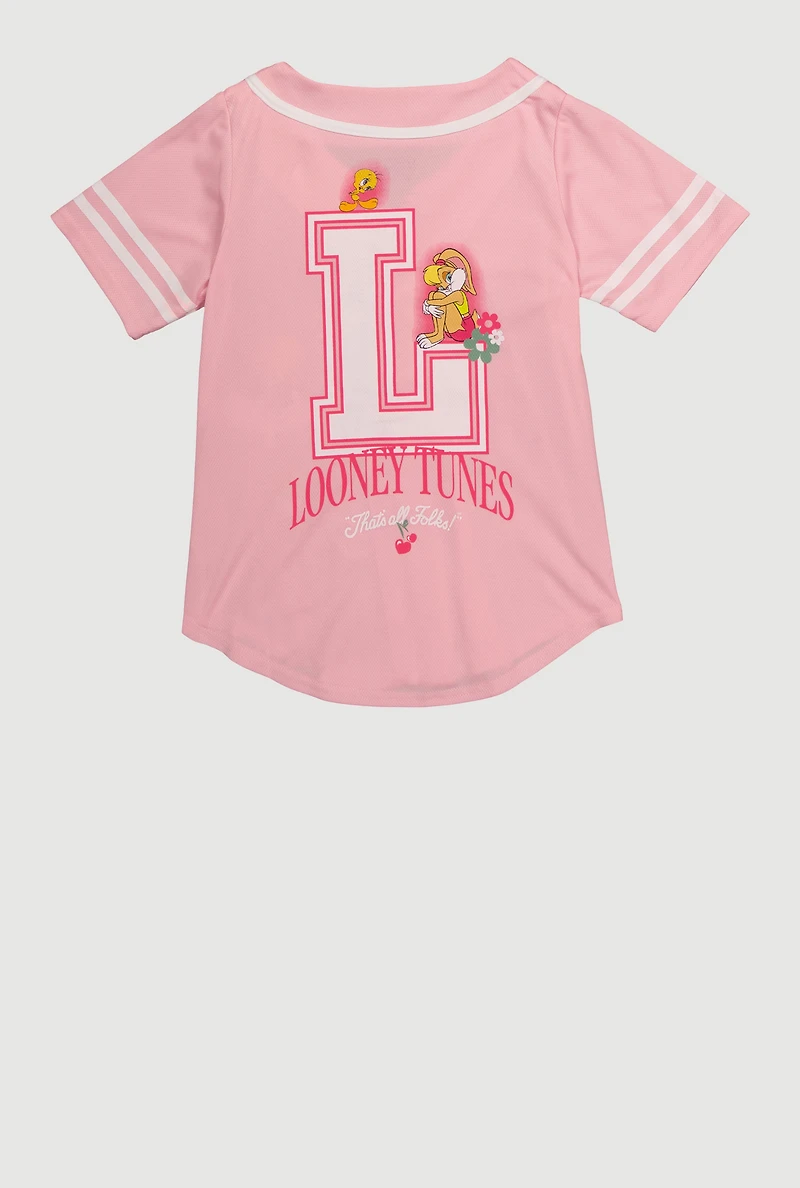 Girls Lola Bunny Sweetie Pie Graphic Baseball Jersey, Pink, Size 14-16