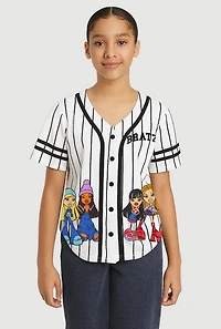 Girls Striped Bratz Graphic Baseball Jersey, White, Size 14-16