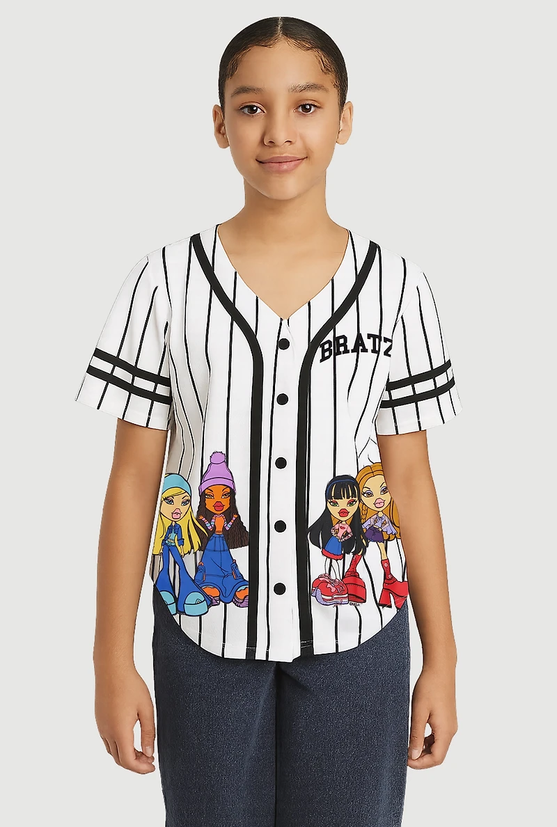Girls Striped Bratz Graphic Baseball Jersey, White,