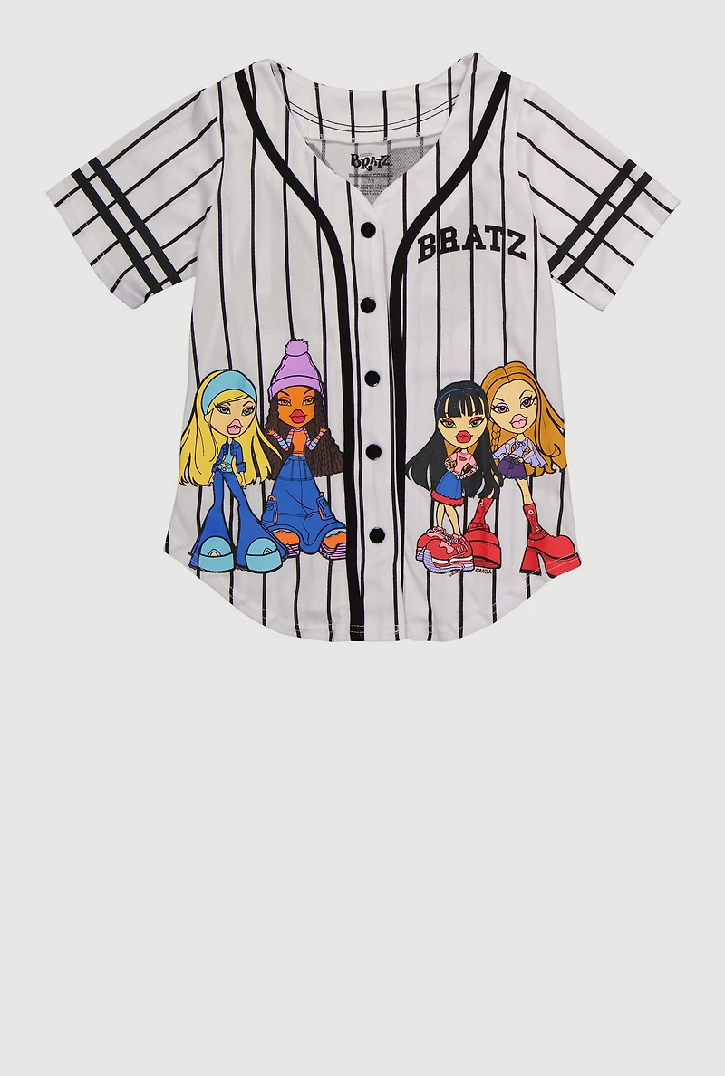 Girls Striped Bratz Graphic Baseball Jersey, White, Size 14-16