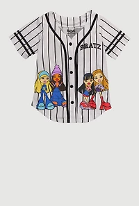 Girls Striped Bratz Graphic Baseball Jersey, White, Size 14-16
