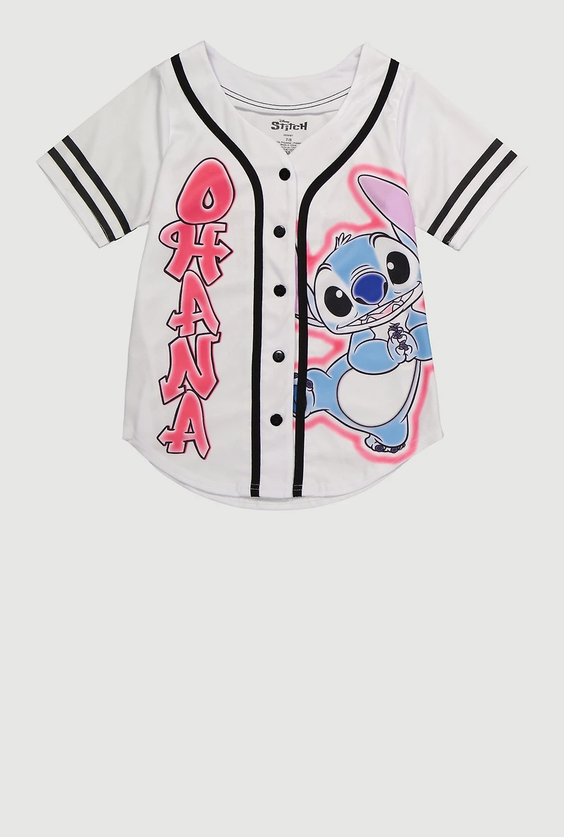 Girls Stitch Ohana Graphic Baseball Jersey, White, Size 14-16