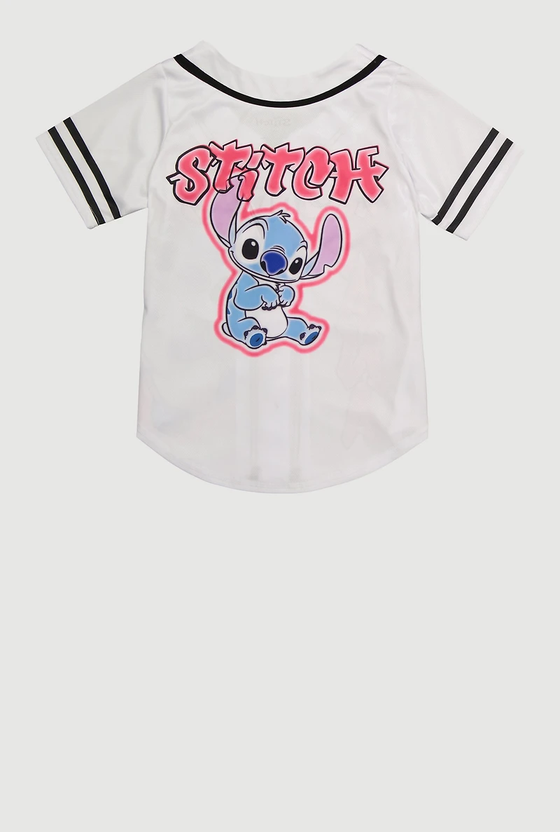 Girls Stitch Ohana Graphic Baseball Jersey, White, Size 14-16