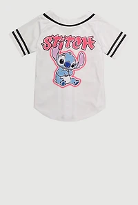 Girls Stitch Ohana Graphic Baseball Jersey, White, Size 14-16