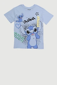 Girls Stitch Ohana Means Family Graphic Tee, Blue, Size 10-12