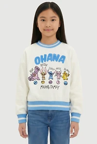 Girls Ohana Chenille Graphic Crew Neck Sweatshirt