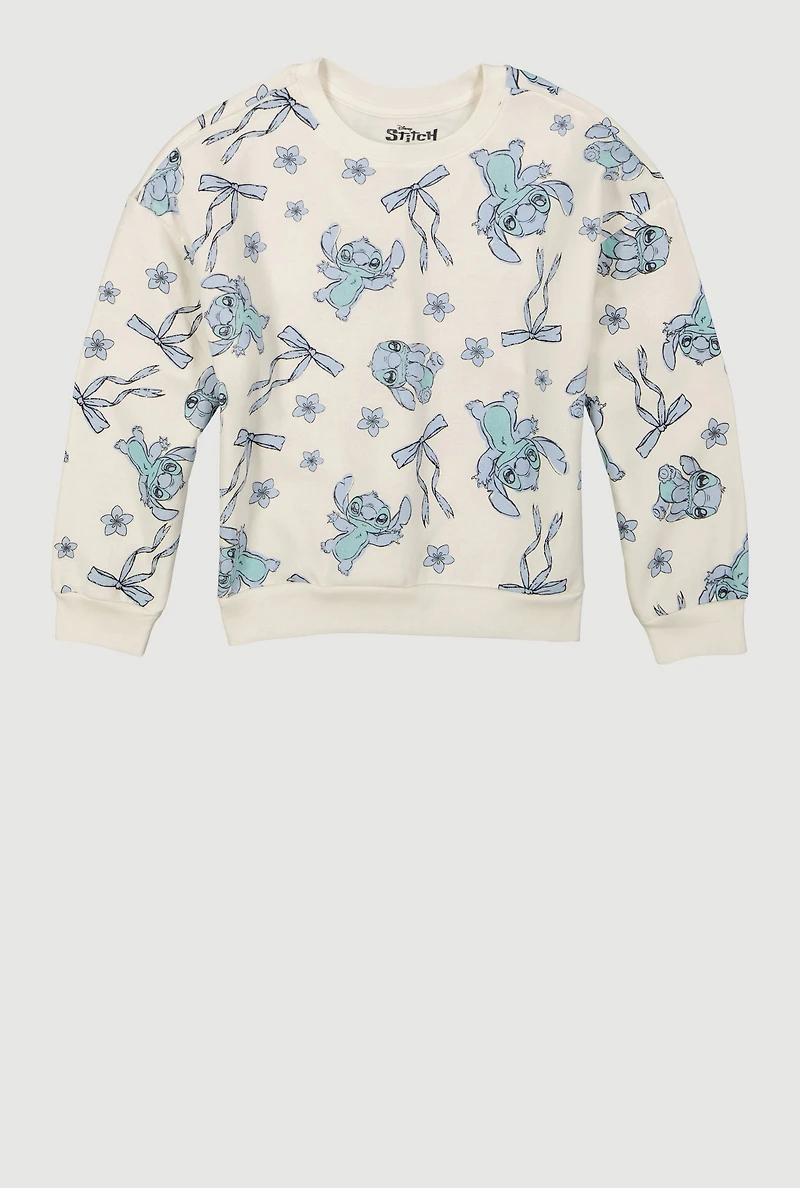 Girls Stitch Print Long Sleeve Pullover Sweatshirt