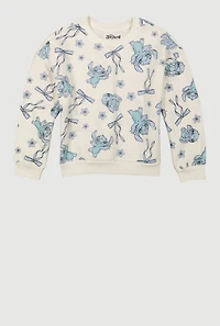 Girls Stitch Print Long Sleeve Pullover Sweatshirt