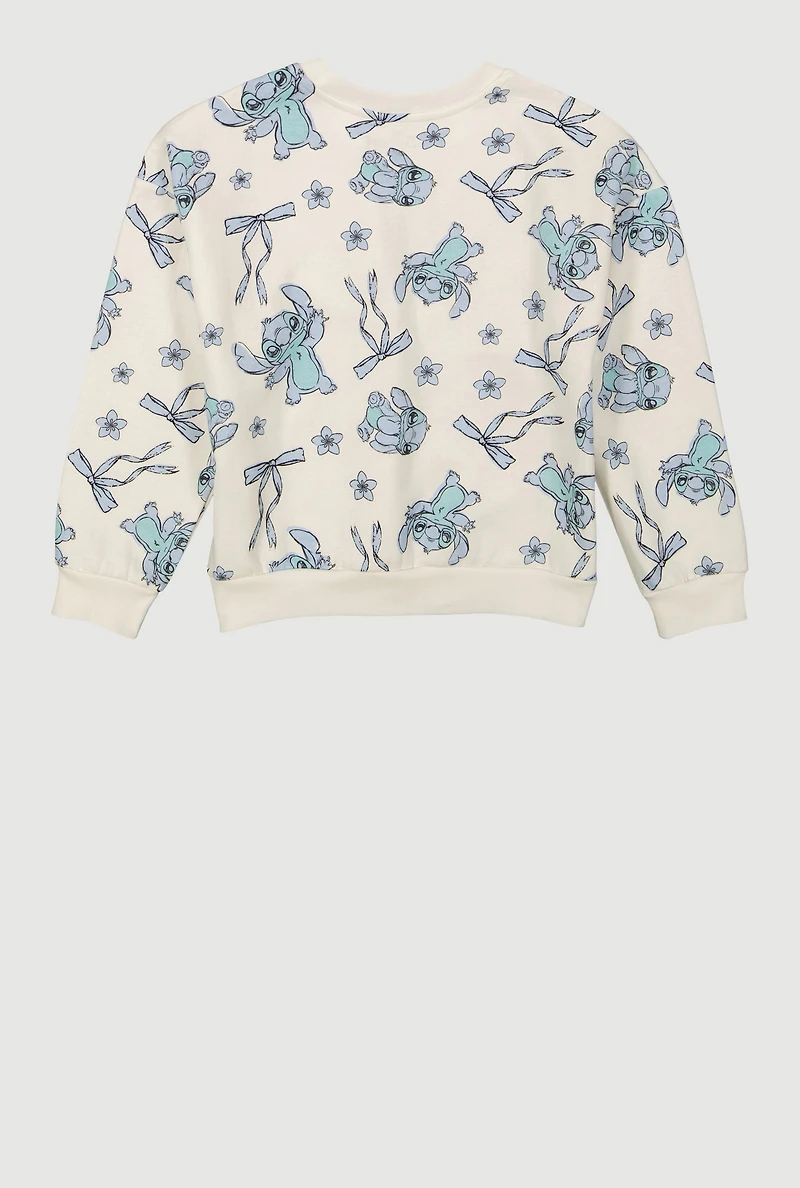 Girls Stitch Print Long Sleeve Pullover Sweatshirt