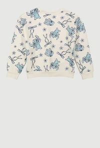 Girls Stitch Print Long Sleeve Pullover Sweatshirt