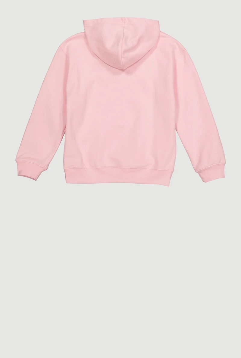 Girls Stitch 626 Graphic Kangaroo Pocket Hoodie, Pink, Size 7-8