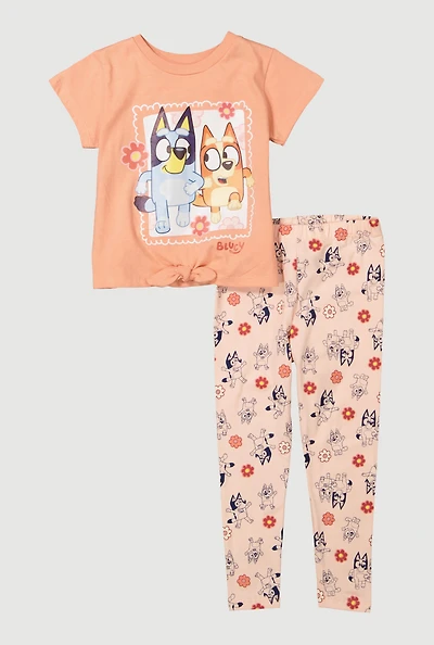 Little Girls Bluey and Bingo Graphic Tee and Leggings, Orange, Size 6X