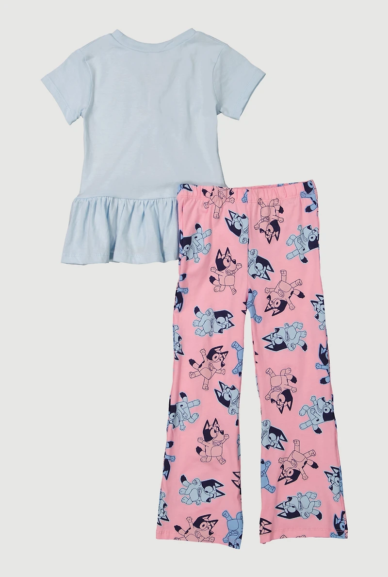 Little Girls Bluey Hooray Peplum Tee and Pants Set