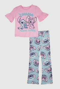 Little Girls Stitch Graphic Tee and Leggings Set