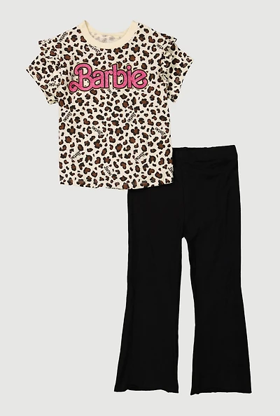 Little Girls Barbie Animal Graphic Print Tee and Leggings, Multi, Size 4
