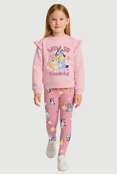 Little Girls Bluey Beautiful Graphic Sweatshirt and Leggings, Pink, Size 4