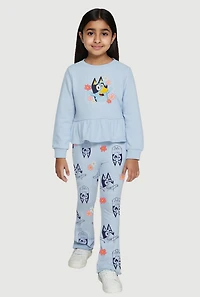 Little Girls Bluey Graphic Peplum Sweatshirt and Flare Pants