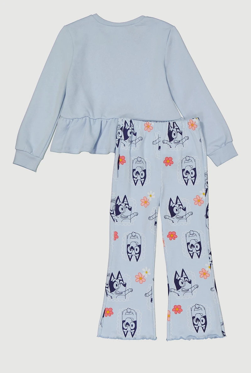 Little Girls Bluey Graphic Peplum Sweatshirt and Flare Pants, Blue, Size 4