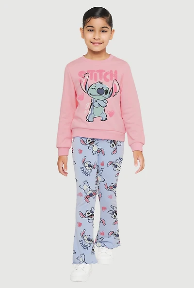 Little Girls Stitch So Cute Graphic Sweatshirt and Pants, Pink, Size 5-6