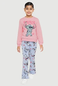 Little Girls Stitch So Cute Graphic Sweatshirt and Pants, Pink, Size 5-6