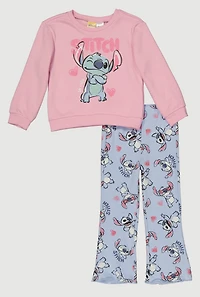 Little Girls Stitch So Cute Graphic Sweatshirt and Pants, Pink, Size 5-6