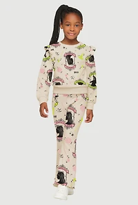 Little Girls Graphic Print Ruffle Sweatshirt and Pants Set