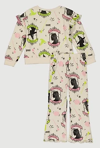 Little Girls Graphic Print Ruffle Sweatshirt and Pants Set