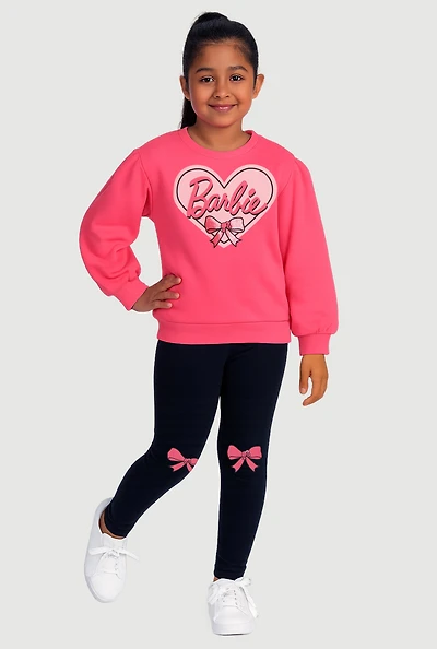 Little Girls Barbie Heart Graphic Sweatshirt and Leggings, Pink, Size 5-6