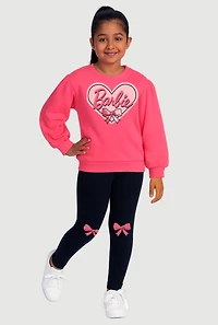Little Girls Barbie Heart Graphic Sweatshirt and Leggings
