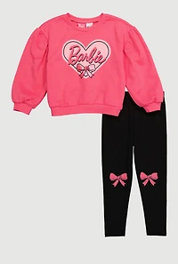 Little Girls Barbie Heart Graphic Sweatshirt and Leggings