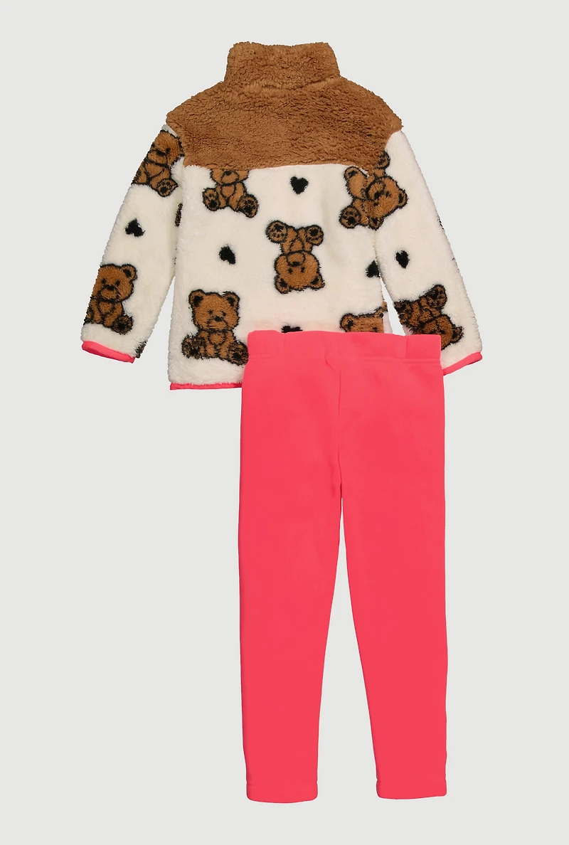 Little Girls Teddy Bear Sherpa Jacket and Sweatpants
