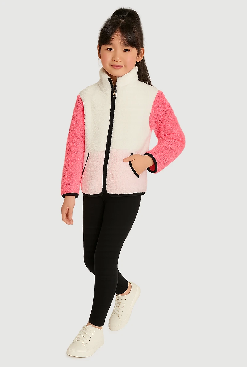 Little Girls Color Block Teddy Jacket and Sweatpants, Multi,