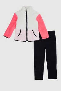 Little Girls Color Block Teddy Jacket and Sweatpants