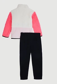 Little Girls Color Block Teddy Jacket and Sweatpants