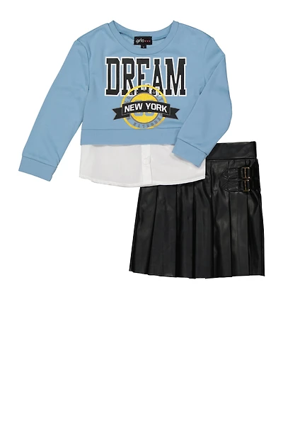 Little Girls Dream New York Graphic Top and Pleated Skirt