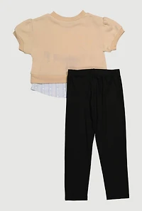 Little Girls Love Bear Graphic Layered Look Sweatshirt and Pants, Multi, Size 4