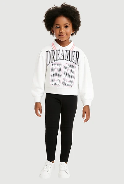 Little Girls Rhinestone Dreamer 89 Graphic Sweatshirt and Pants, Multi, Size 6X