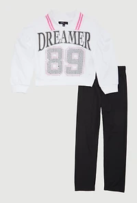 Little Girls Rhinestone Dreamer 89 Graphic Sweatshirt and Pants, Multi, Size 5-6