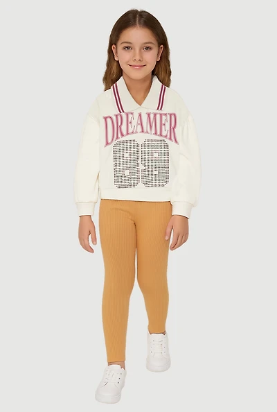 Little Girls Rhinestone Dreamer 89 Graphic Sweatshirt and Pants, Multi, Size 6X
