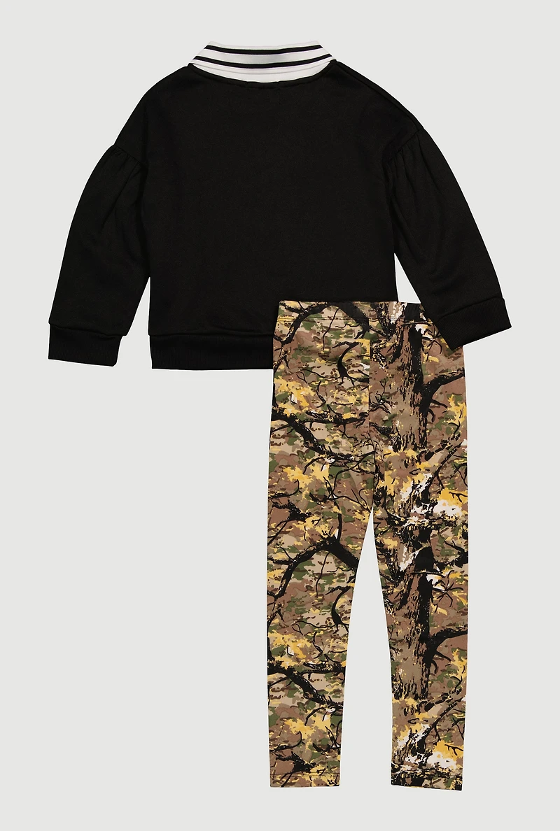 Little Girls Hunter Camo Bear Graphic Sweatshirt and Leggings, Multi, Size 6X