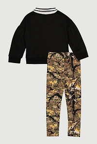 Little Girls Hunter Camo Bear Graphic Sweatshirt and Leggings, Multi, Size 6X