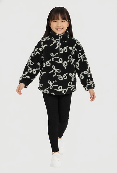Little Girls Sherpa Bow Print Pullover and Leggings, 5-6