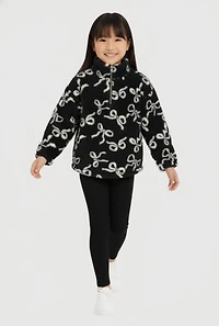 Little Girls Sherpa Bow Print Pullover and Leggings, 5-6